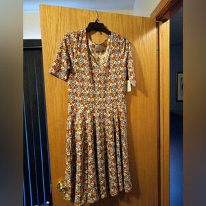 LuLaRoe Floral Dress with Orange and Brown Accents